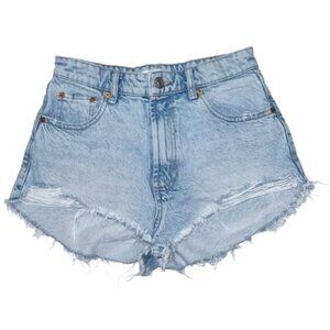 Zara High Rise Denim Cutoff Shorts 4 Blue Distressed Raw Hem Casual Festival